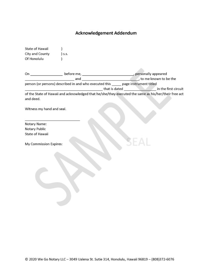 Hawaii Acknowledgement Addendum