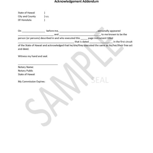 Hawaii Acknowledgement Addendum