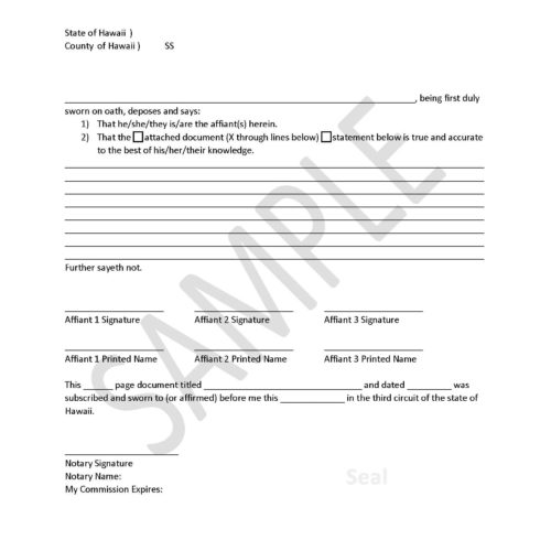 Hawaii Jurat Addendum with Affiant Statement